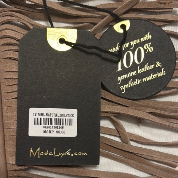 Moda Luxe “Natural Solstice” Taupe Suede & Faux-Leather Fringe Crossbody Bag NWT - Picture 4 of 7
